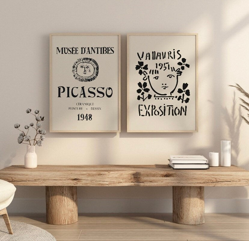 Picasso Set of 2 Exhibition Prints | Gallery Wall Set | Picasso Print | Picasso Exhibition Art | Vallaurus Print | Musee Antibes Print