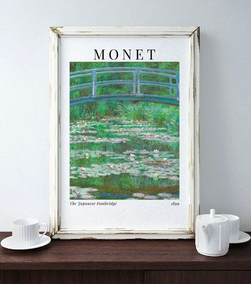 Van Gogh and Monet Green Exhibition Prints | Prints Set of 2 | Van Gough Roses Print | Monet Waterlilies Print | Museum Art | Famous Artist