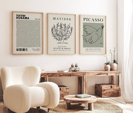 Yayoi Kusama Print | Picasso Print | Matisse Print | Sage Green Wall Art | Set Of Three Prints | Exhibition Prints