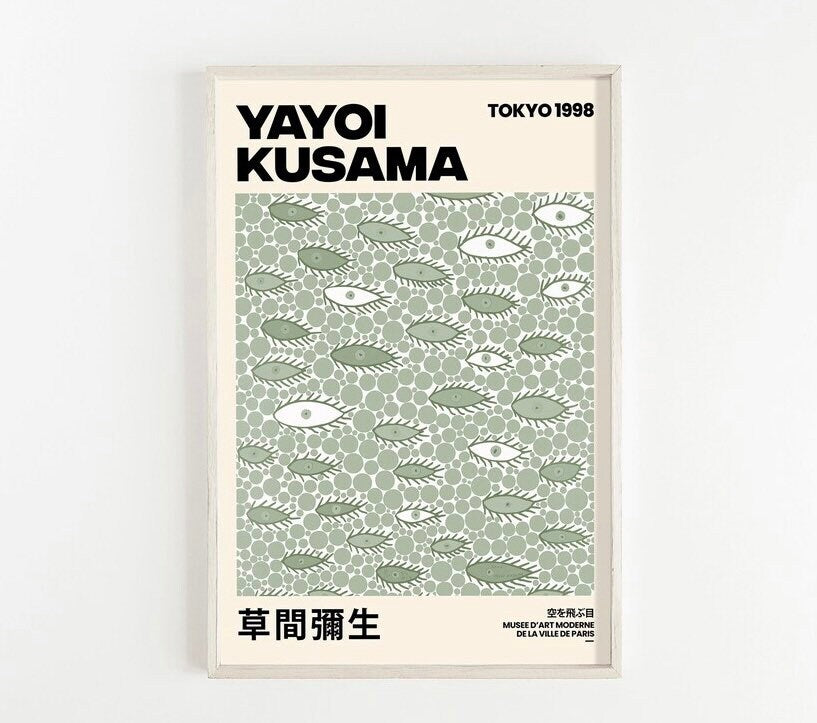 Yayoi Kusama Set of 3 Prints | Gallery Wall Set | Sage green print set | Exhibition Wall Art | Japanese Poster Set | Exhibition Wall Set