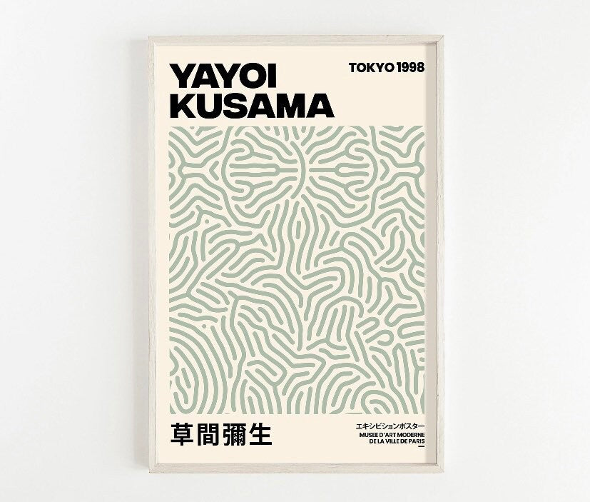 Yayoi Kusama Set of 3 Prints | Gallery Wall Set | Sage green print set | Exhibition Wall Art | Japanese Poster Set | Exhibition Wall Set