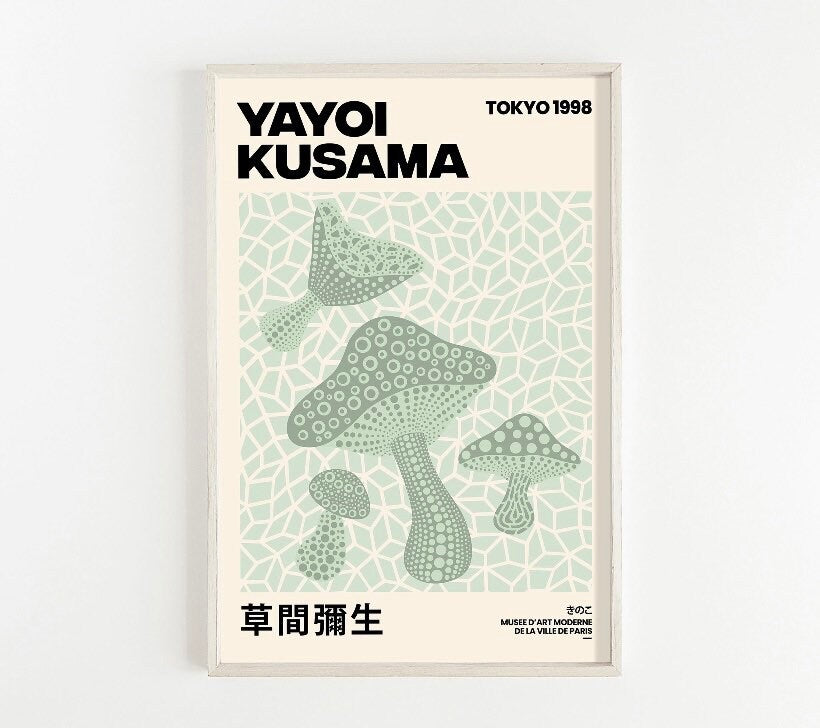 Yayoi Kusama Set of 3 Prints | Gallery Wall Set | Sage green print set | Exhibition Wall Art | Japanese Poster Set | Exhibition Wall Set