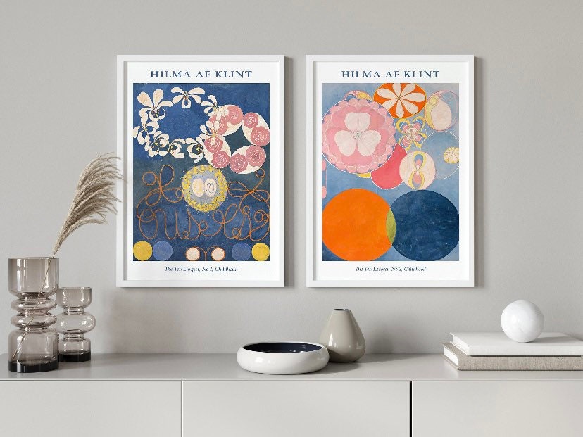 Hilma af Klint The Ten Largest Childhood Art Print Set of 2 |Blue Orange Abstract Print |Modern Gallery Print | Bright Retro Print Set