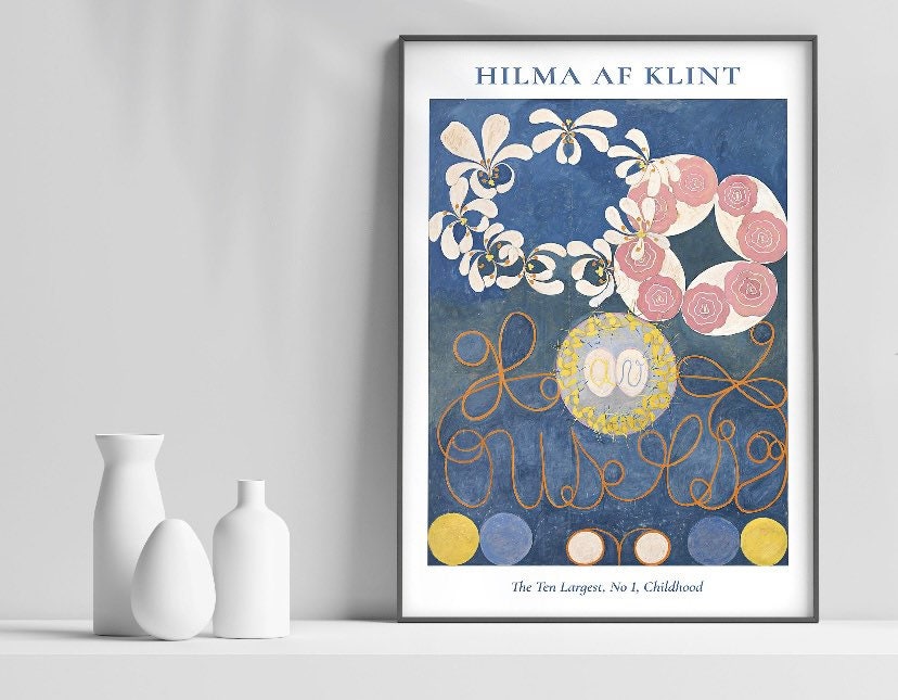 Hilma af Klint The Ten Largest Childhood Art Print Set of 2 |Blue Orange Abstract Print |Modern Gallery Print | Bright Retro Print Set