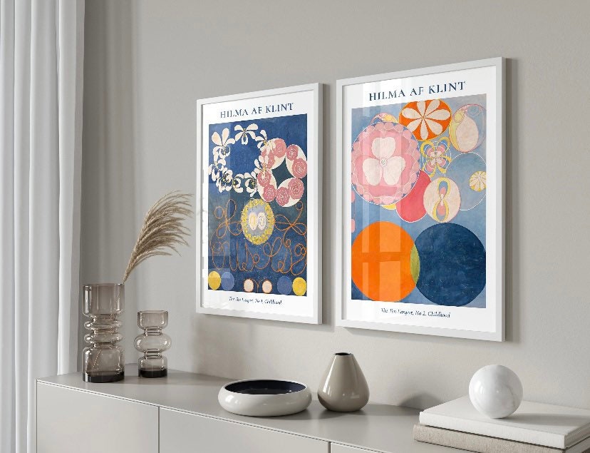 Hilma af Klint The Ten Largest Childhood Art Print Set of 2 |Blue Orange Abstract Print |Modern Gallery Print | Bright Retro Print Set