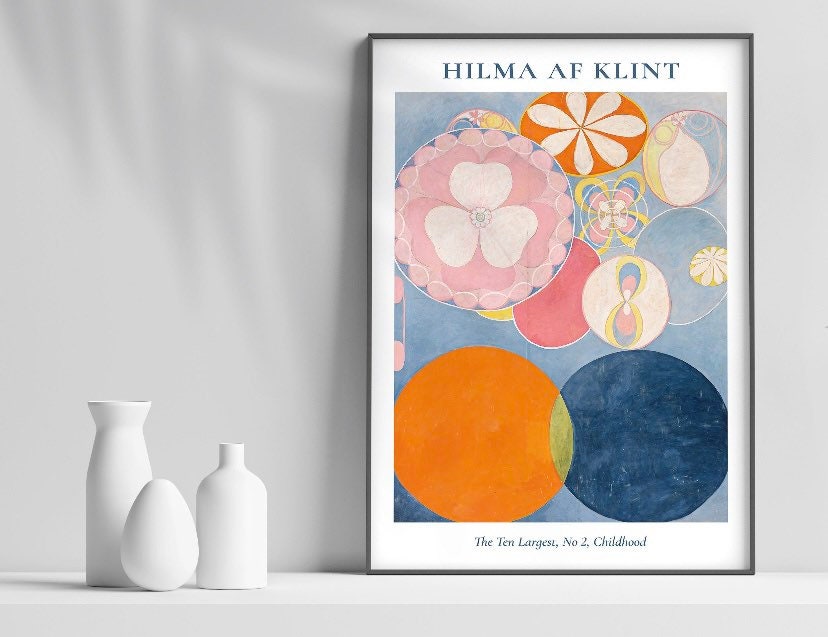 Hilma af Klint The Ten Largest Childhood Art Print Set of 2 |Blue Orange Abstract Print |Modern Gallery Print | Bright Retro Print Set