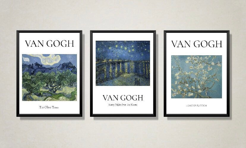 Van Gogh Set Of 3 Prints | Van Gogh Poster | Van Gogh Starry Night | The Olive Tree Print | Almond Blossom Poster | Famous Artist Print