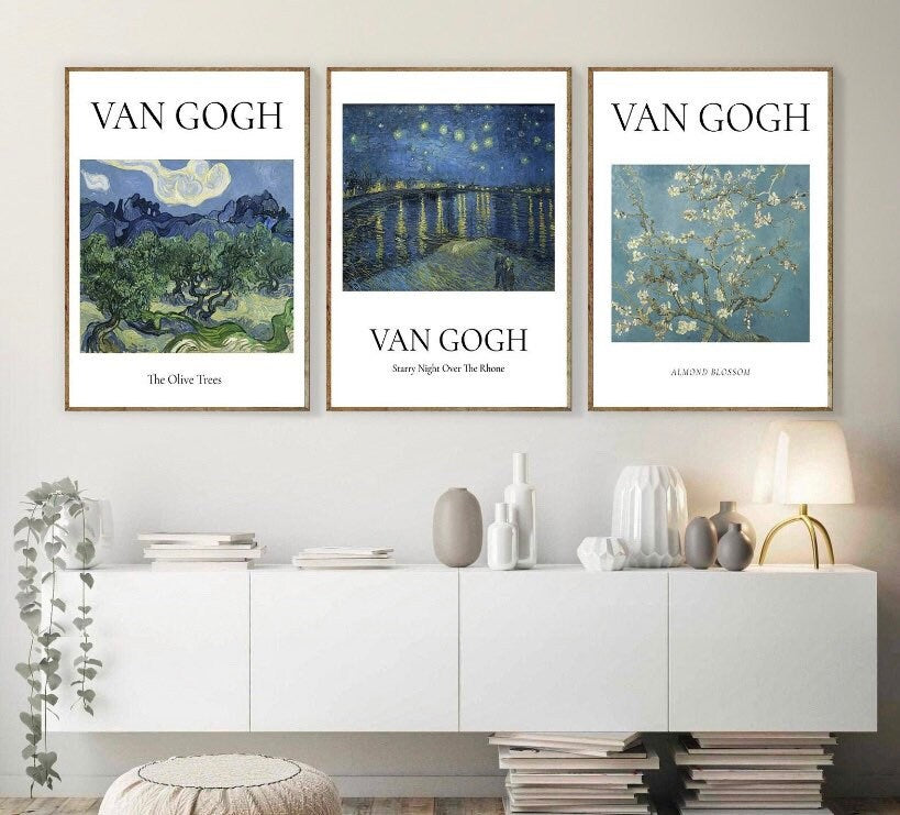 Van Gogh Set Of 3 Prints | Van Gogh Poster | Van Gogh Starry Night | The Olive Tree Print | Almond Blossom Poster | Famous Artist Print