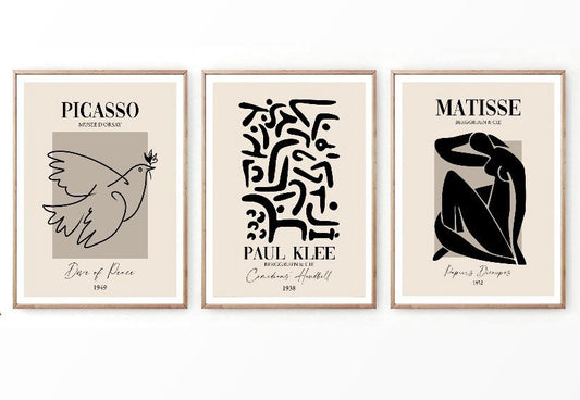 Set of 3 Henri Matisse | Paul Klee | Picasso | Museum Wall Art | Museum Poster Set | Neutral Print | Minimalist | Contemporary Art