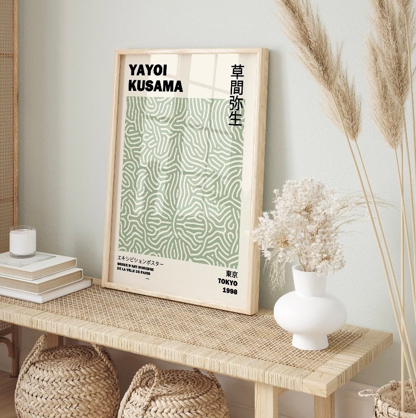 Sage Green Exhibition Poster Set of 3 | Yayoi Kusama Print | Sage Green Wall Art | William Morris Print |3 Piece Wall Art |Matisse Print