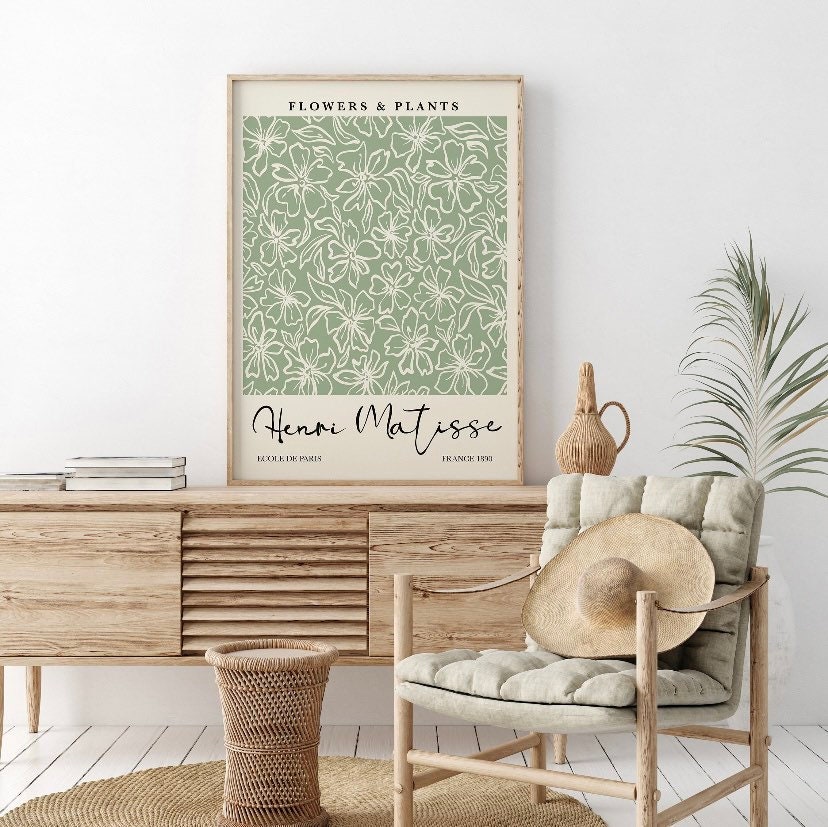 Sage Green Exhibition Poster Set of 3 | Yayoi Kusama Print | Sage Green Wall Art | William Morris Print |3 Piece Wall Art |Matisse Print