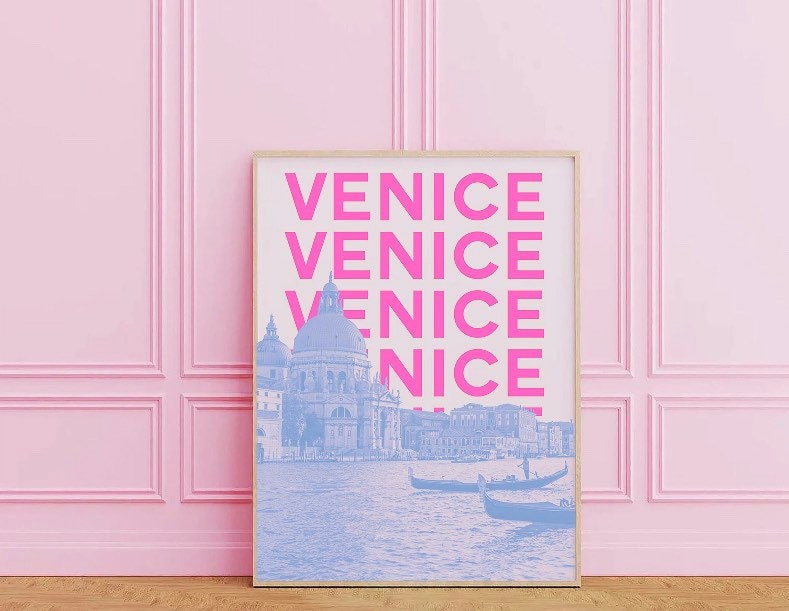 Venice Travel Print | Pink Blue Venice Art | Travel Exhibition Print | Famous Landmark Print