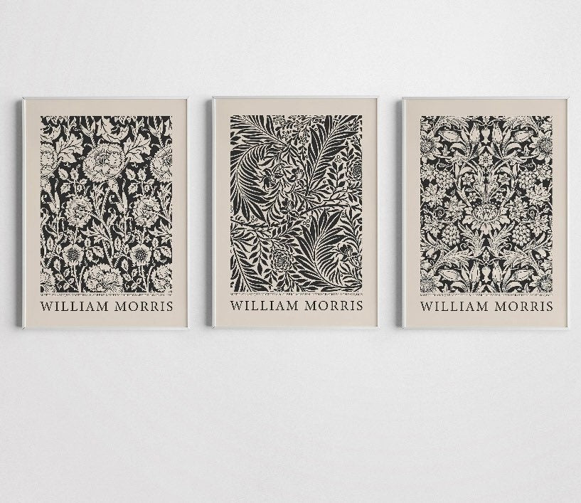 William Morris Set of 3 Poster | William Morris print Set | Gallery Wall Set Of 3 | Exhibition Set of 3 Prints | Monochrome Print