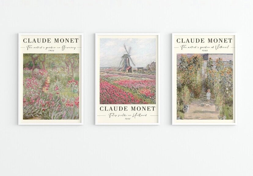 Claude Monet Poster | Claude Monet Print Set | Sage print set | Pink Poster set | Exhibition print |