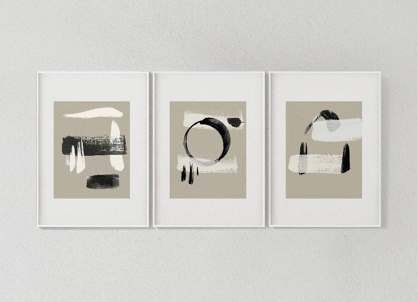 Japandi Wall Art | Nordic Print Set | Set Of 3 Prints | Neutral Wall Art | Black and White Art | Beige Art Print | Minimal Art |