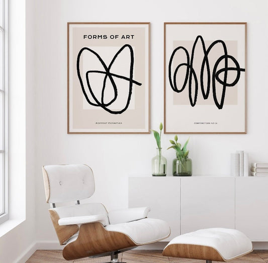 Modern Minimalist Art | Set Of Two Abstract Prints | Neutral Prints | Mid Century Art | Monochrome Prints