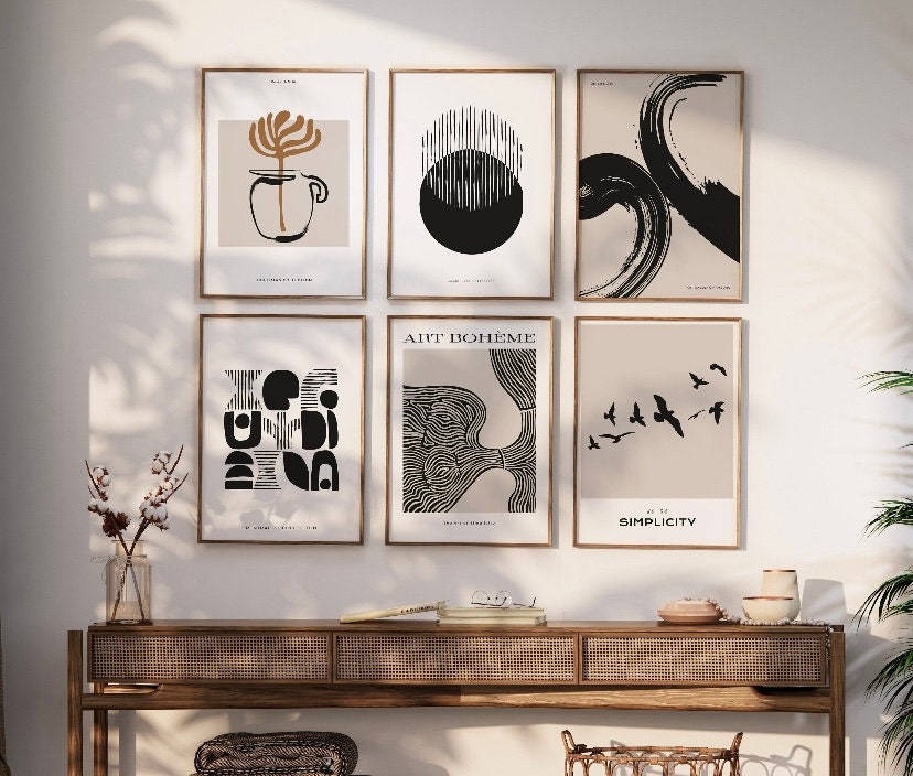 Black and White Simplicity Poster | Boho Wall,Set of 6,Digital Art Print Poster | Wall Art Set | Trendy Wall Art | Vintage Poster,