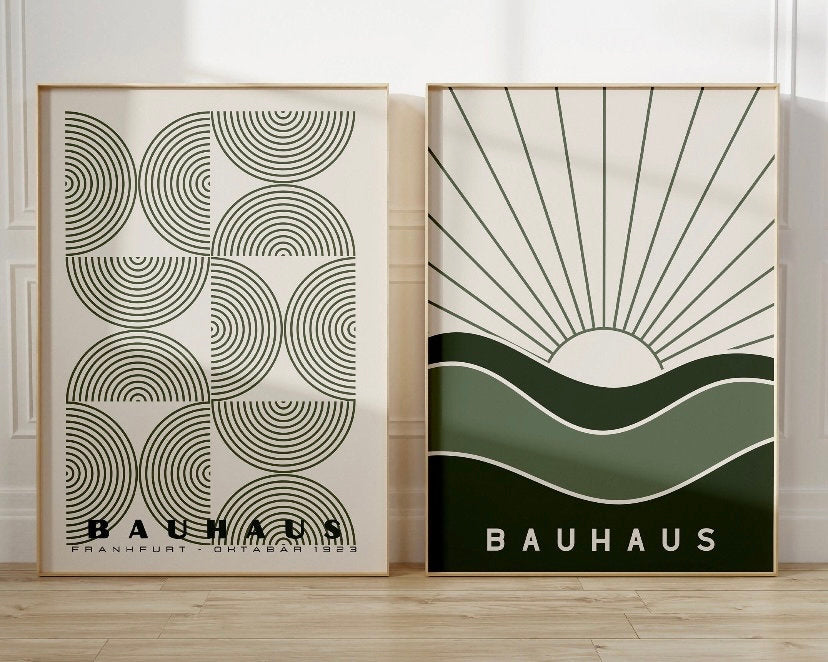 Black And Green Bauhaus Poster | Mid Century Modern Exhibition Poster | Green Print | Geometric Bauhaus Set of 2 Prints | Abstract Wall Art