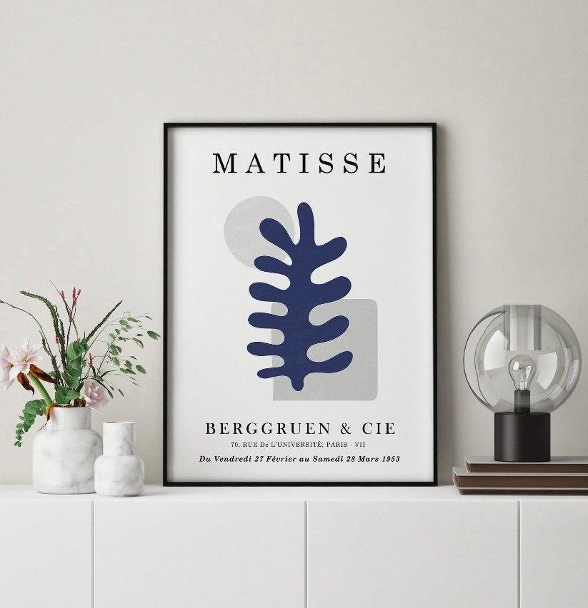 Set of 3 Henri Matisse indigo prints | mid century navy blue prints | Matisse artwork | Matisse The Dance print | The cut outs