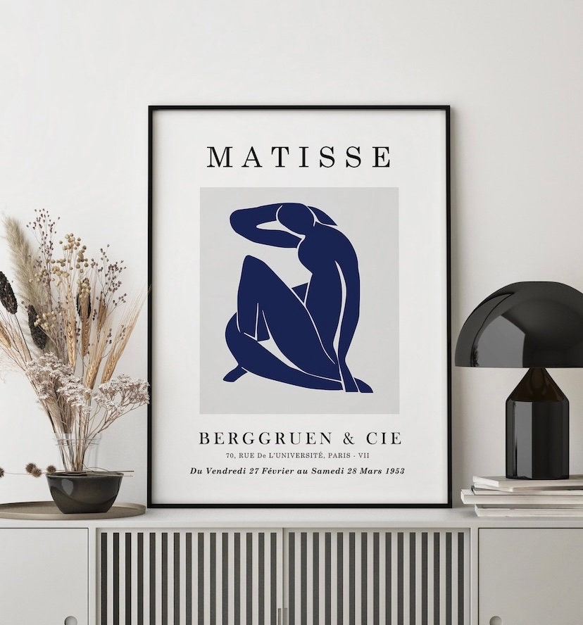 Set of 3 Henri Matisse indigo prints | mid century navy blue prints | Matisse artwork | Matisse The Dance print | The cut outs