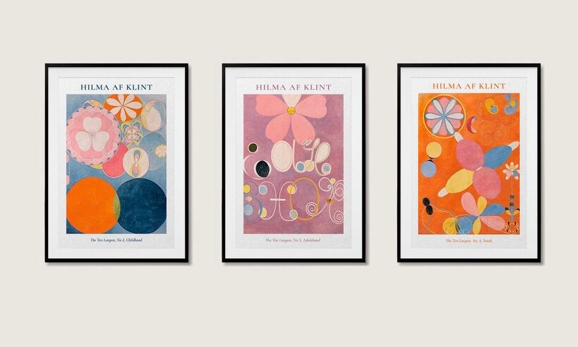 Hilma af Klint The Ten Largest Childhood Art Print Set of 3 |Blue Orange Abstract Print |Modern Gallery Print | Bright Retro Print Set